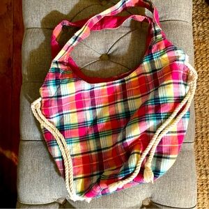 American Eagle Purse Pink & Blue Plaid Hobo Tote Bag Casual Preppy Colorful Y2K
